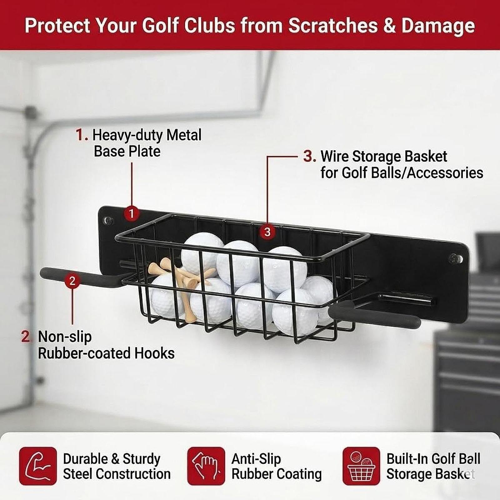 Golf Equipment Garage Organizer - Rak Dinding Peralatan Golf Hemat Ruang,