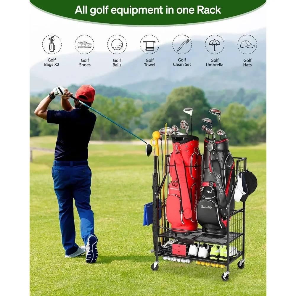 Golf Equipment Garage Organizer - -Penyelenggara Garasi Penyimpanan Tas- Dudukan Tas
